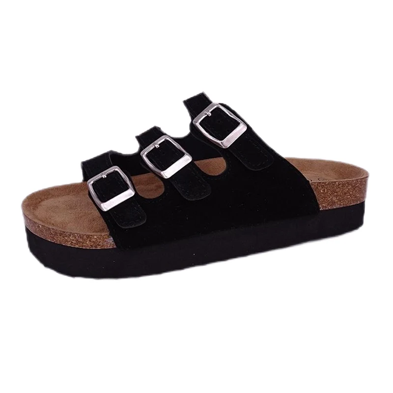 Damen-Plateausandalen aus echtem Wildleder mit 3 Riemen