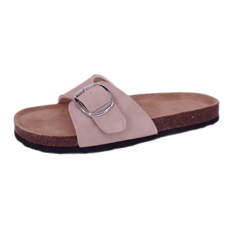 Damen-Sandalen aus echtem Wildleder und Kork mit einem Schnallenriemen